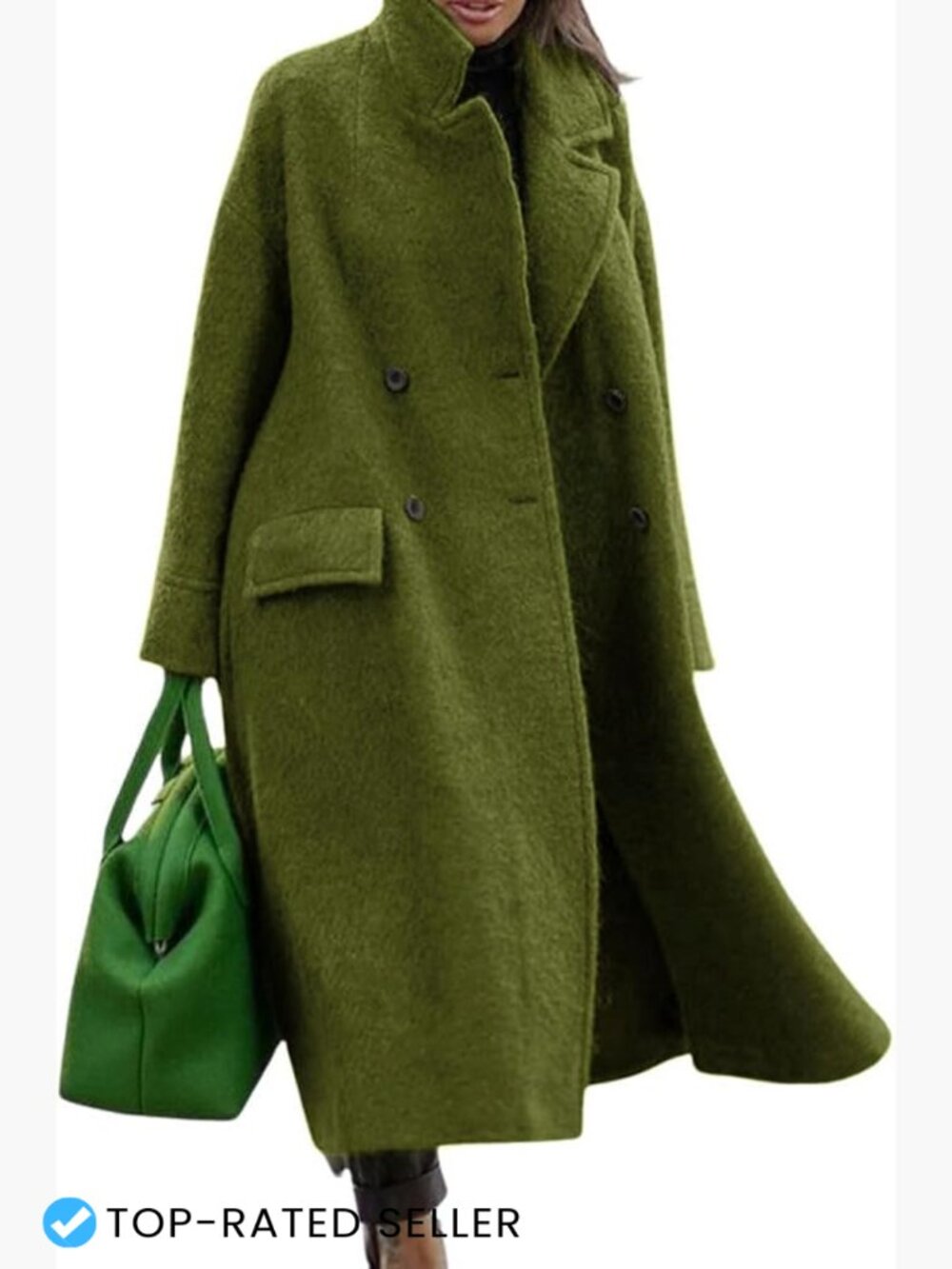 Oversized Long Wool Blend Pea Coat Warm Winter Trench Overcoat Chic Elegant